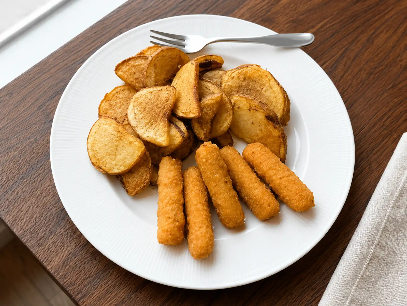 Golden brown potato wedges and crispy mozzarella sticks